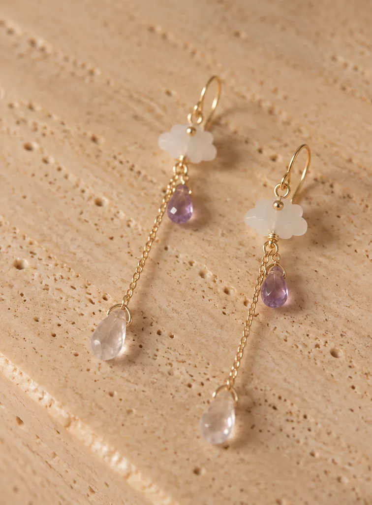 Nuvole Earrings — Chalcedony and amethyst · photo 1