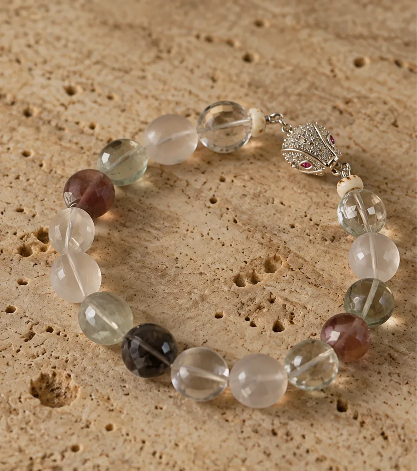 Bracciale Frammenti — Pietra di luna, quarzo rosa, ametista verde · photo 1